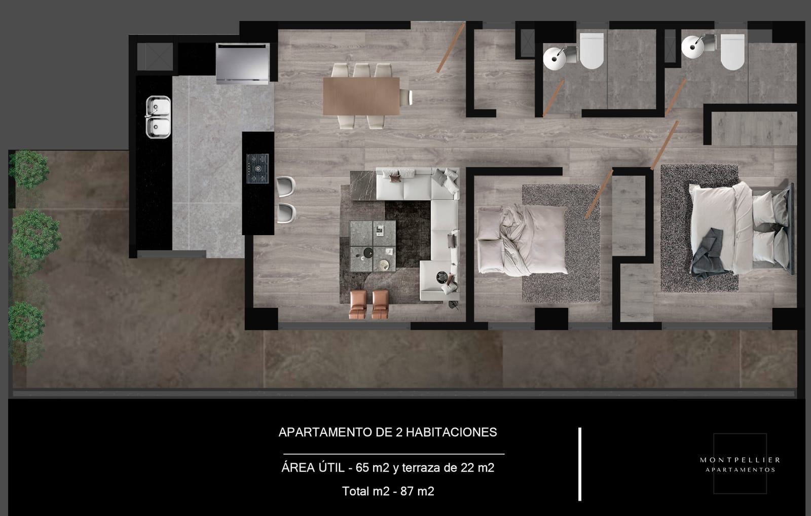 Planta amoblada del apartamento